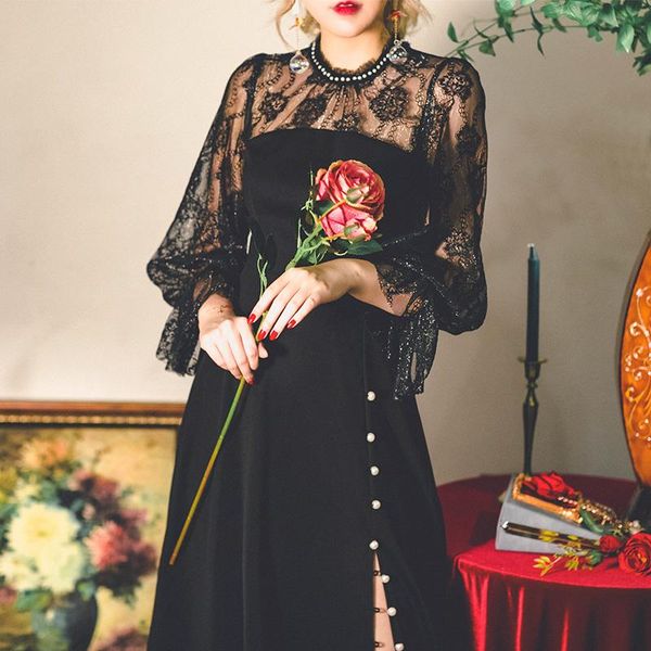 casual dresses evening women lace black retro party vintage female long sleeve button gothic one-piece dress korea 2021 autumn, Black;gray
casual dresses evening women lace black retro party vintage female long sleeve button gothic one-piece dress korea 2021 autumn, Black;gray