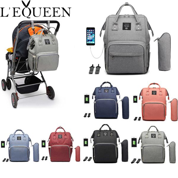 Lequeen Usb Mummy Maternity Nappy Bag Brand Large Capacity Baby Bag Travel Backpack Designer Nursing Bag For Baby Care Y200107