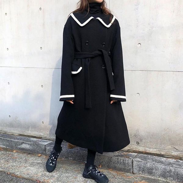 winter french retro small fragrance long woolen coat black contrast baby collar lapel coat belt1
winter french retro small fragrance long woolen coat black contrast baby collar lapel coat belt1