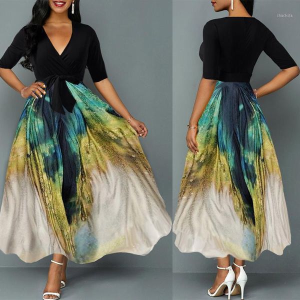 2020 autumn elegant women party dress vintage print luxury design v-neck black stitching long maxi dress plus size african1, White;black
2020 autumn elegant women party dress vintage print luxury design v-neck black stitching long maxi dress plus size african1, White;black