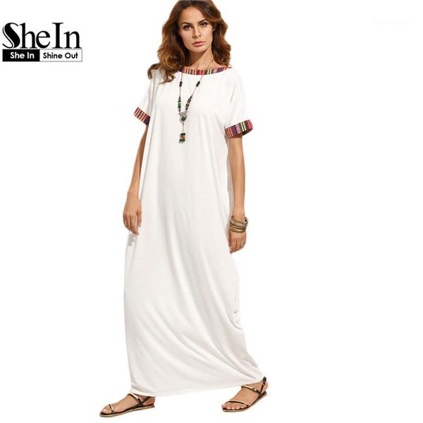 wholesale- shein summer dress 2017 womans fashion summer dresses casual beige colorful striped trim short sleeve shift maxi dress1, White;black
wholesale- shein summer dress 2017 womans fashion summer dresses casual beige colorful striped trim short sleeve shift maxi dress1, White;black