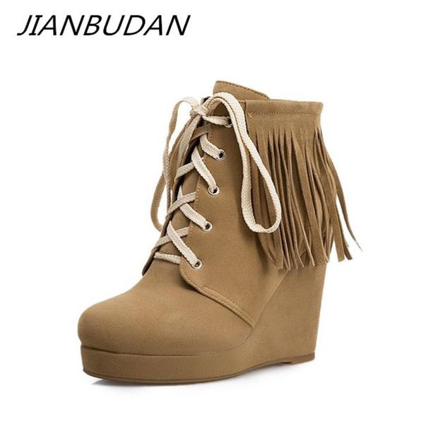 boots jianbudan platform wedge women's autumn ankle fashion fringe high heel lace-up suede female western size 34-45, Black
boots jianbudan platform wedge women's autumn ankle fashion fringe high heel lace-up suede female western size 34-45, Black