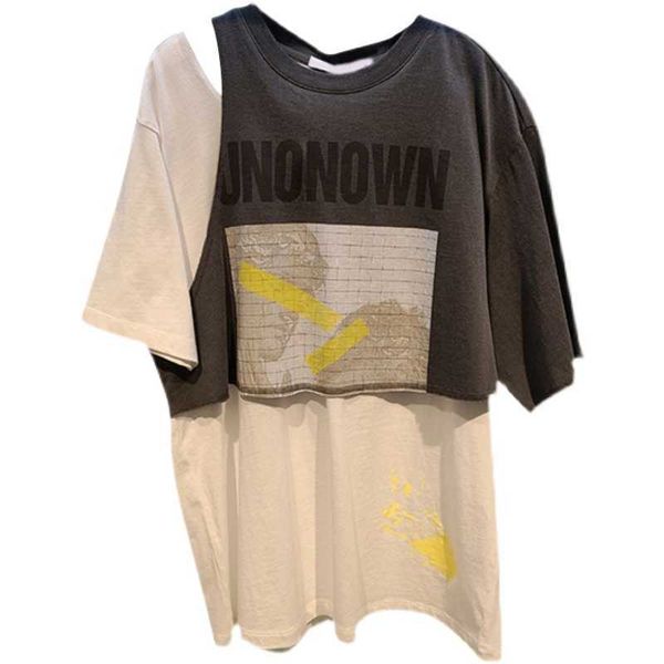 women's t-shirt contrast printed lettered t-shirt women's fashion minority 2021 spring and summer new round neck irregular fake tw, White
women's t-shirt contrast printed lettered t-shirt women's fashion minority 2021 spring and summer new round neck irregular fake tw, White
