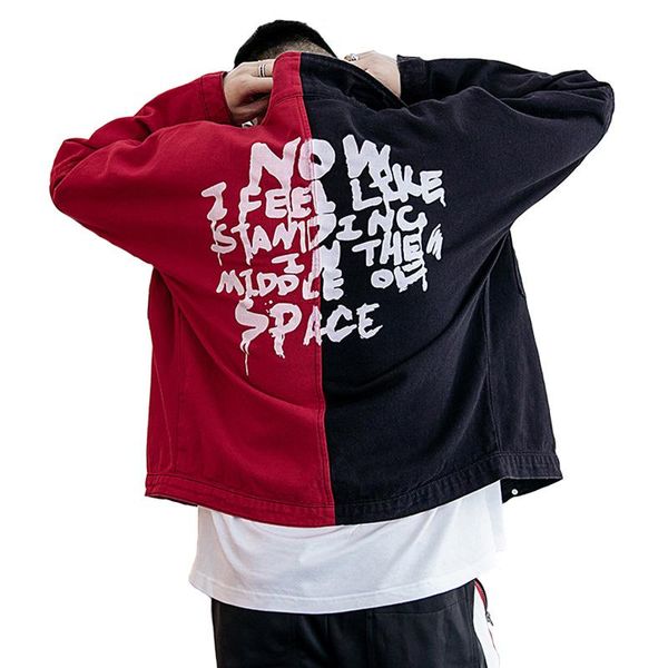men's jackets high street brand men denim coats classic four-color red black yellow white stitching graffiti letter print jacket, Black;brown
men's jackets high street brand men denim coats classic four-color red black yellow white stitching graffiti letter print jacket, Black;brown