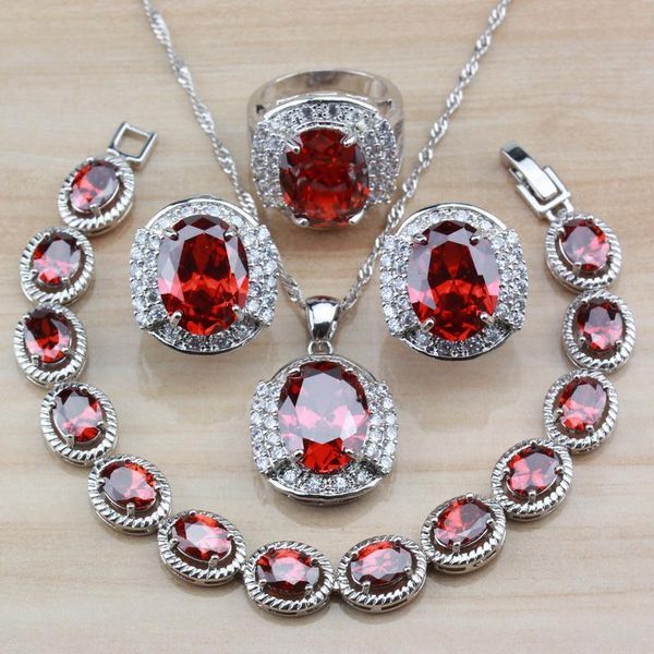 2021 new oval red garnet zircon bridal jewelry sets for women costume accessories and independent gift box, Silver
2021 new oval red garnet zircon bridal jewelry sets for women costume accessories and independent gift box, Silver