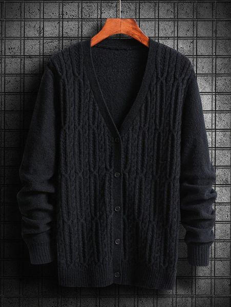 men button through cable knit cardigan w6un#, White;black 
men button through cable knit cardigan w6un#, White;black