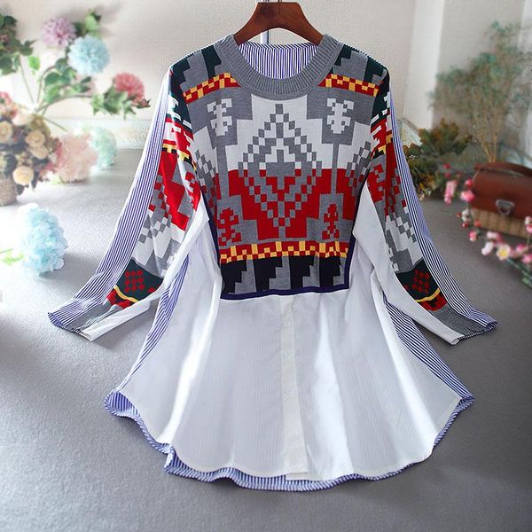 superaen fake two-piece national style knitted patchwork o neck shirt loose plus size stripes slim women blouses, White
superaen fake two-piece national style knitted patchwork o neck shirt loose plus size stripes slim women blouses, White