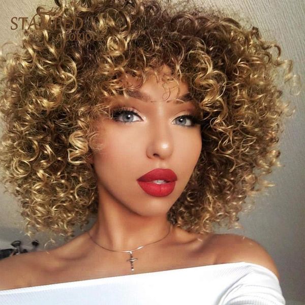 14inches afro kinky curly wig synthetic short wig with bangs mixed brown and blonde wig for black women, Black;brown
14inches afro kinky curly wig synthetic short wig with bangs mixed brown and blonde wig for black women, Black;brown