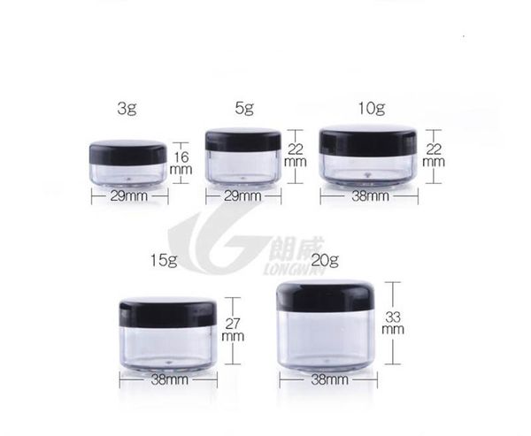 clear round cosmetic pot 3g/3ml jars with black screw cap lids and small tiny 3g bottle
clear round cosmetic pot 3g/3ml jars with black screw cap lids and small tiny 3g bottle
