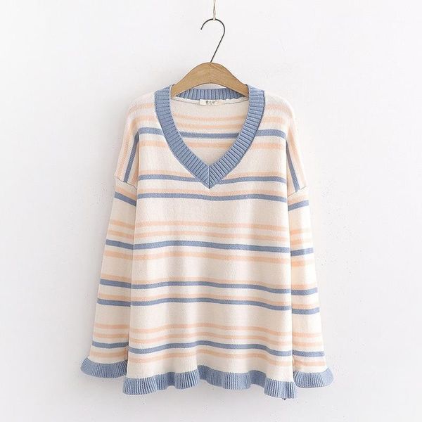 korean new autumn chic sweaters women casual v neck striped ruffles knittted female harajuku all match loose pullovers1, White;black
korean new autumn chic sweaters women casual v neck striped ruffles knittted female harajuku all match loose pullovers1, White;black