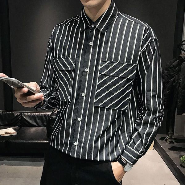 men's casual shirts shirt fashion autumn striped 3xl dress social slim fit formal single breasted streetwear costume male men, White;black
men's casual shirts shirt fashion autumn striped 3xl dress social slim fit formal single breasted streetwear costume male men, White;black
