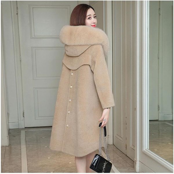 women's fur & faux winter wool sheep-cut coat mid-length granular thickened and warm, Black
women's fur & faux winter wool sheep-cut coat mid-length granular thickened and warm, Black