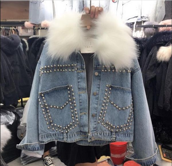 heavy riveted denim cotton padded coat women's 2020 winter new korean detachable liner fur collar plush thickened jeans jackets, Black;brown
heavy riveted denim cotton padded coat women's 2020 winter new korean detachable liner fur collar plush thickened jeans jackets, Black;brown