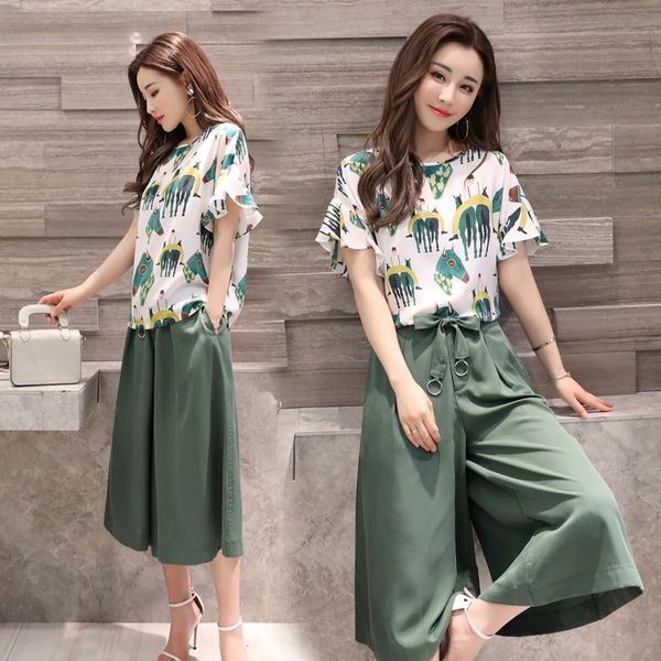 2019 summer new ladies explosion models fashion large size short sleeves thin t-shirt wide leg pants two sets of tide t200702, White
2019 summer new ladies explosion models fashion large size short sleeves thin t-shirt wide leg pants two sets of tide t200702, White