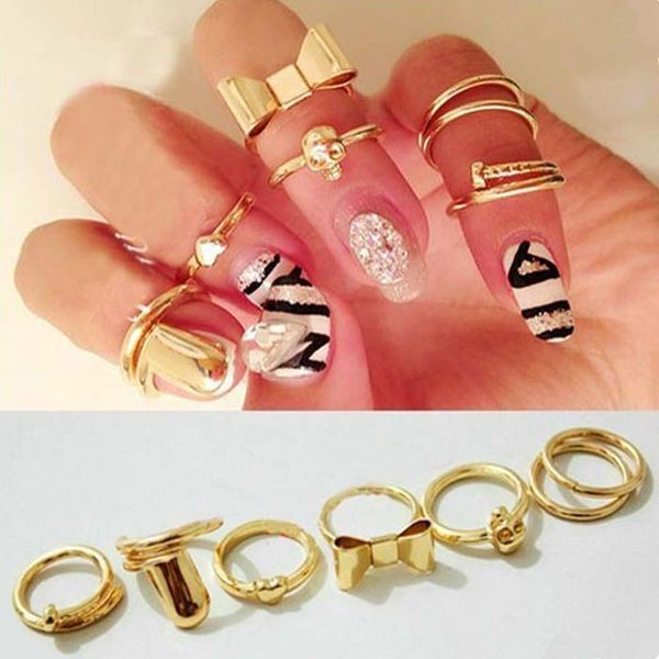 7 pcs/set fashion gold color midi finger ring set love bowknot ring for women vintage boho knuckle party rings punk jewelry gift, Golden;silver
7 pcs/set fashion gold color midi finger ring set love bowknot ring for women vintage boho knuckle party rings punk jewelry gift, Golden;silver