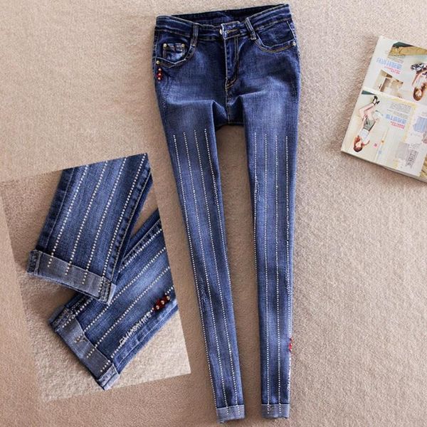 women's jeans 2021 autumn elastic waist women casual pencil pants drilling ladies skinny ankle length plus suze 26-32, Blue
women's jeans 2021 autumn elastic waist women casual pencil pants drilling ladies skinny ankle length plus suze 26-32, Blue