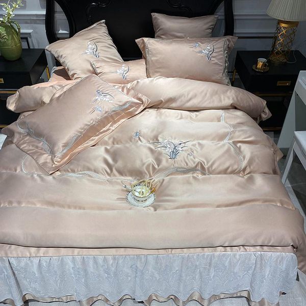 luxury champagne satin silk cotton orchid flowers embroidery lace set bedding cover bed linen white duvet bedskirt pillowcases
luxury champagne satin silk cotton orchid flowers embroidery lace set bedding cover bed linen white duvet bedskirt pillowcases