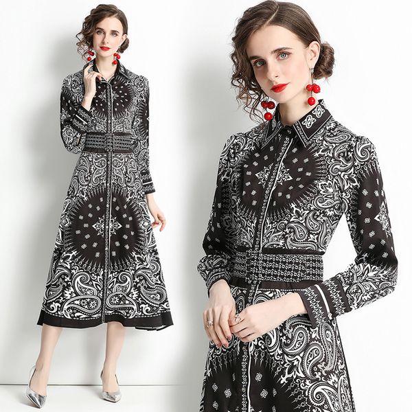 retro floral women button up shirt dress with belt 2022 long sleeve turn-down collar classic female designer prom dresses spring autumn offi, Black;gray
retro floral women button up shirt dress with belt 2022 long sleeve turn-down collar classic female designer prom dresses spring autumn offi, Black;gray