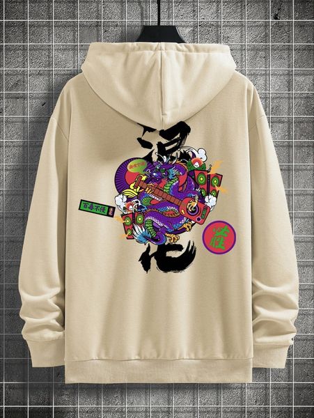 men chinese letter & dragon graphic kangaroo pocket drop shoulder drawstring hoodie 35yh#, Black
men chinese letter & dragon graphic kangaroo pocket drop shoulder drawstring hoodie 35yh#, Black