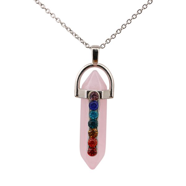 fashion hexagonal prism rose quartz reiki healing crystal chakra pendant necklace for women jewelry, Silver
fashion hexagonal prism rose quartz reiki healing crystal chakra pendant necklace for women jewelry, Silver