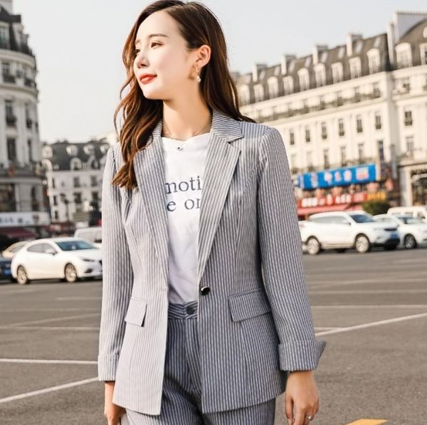 2019 autumn ol pink gray women slim blazer set fashion stripe blazer and pant 2 pieces outfit ladies office work wear pantsuit q1215, White
2019 autumn ol pink gray women slim blazer set fashion stripe blazer and pant 2 pieces outfit ladies office work wear pantsuit q1215, White
