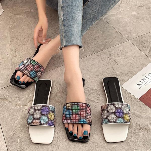 slippers women shoes summer flat elegant ladies square toe slides outside female crystal bling sandals fashion woman 2021, Black
slippers women shoes summer flat elegant ladies square toe slides outside female crystal bling sandals fashion woman 2021, Black