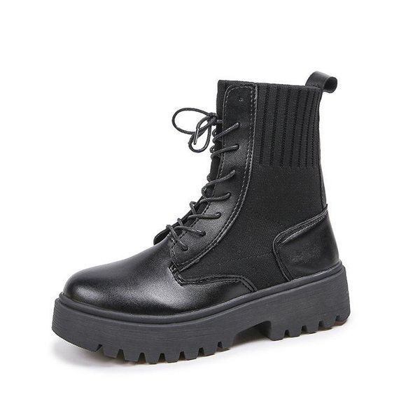 boots women's autumn and winter british wind knitted elastic socks thick with thick-soled locomotive, Black