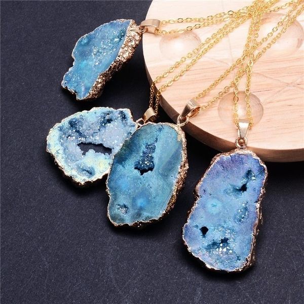 new fashion geometric natural irregular rock druzy stone pendant necklaces vintage crystal geode slice necklace gift, Silver
new fashion geometric natural irregular rock druzy stone pendant necklaces vintage crystal geode slice necklace gift, Silver