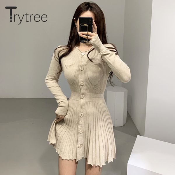 trytree autumn winter women casual dress o-neck knitting single breasted pockets a-line pleated solid 4 colour mini dress 201126, Black;gray
trytree autumn winter women casual dress o-neck knitting single breasted pockets a-line pleated solid 4 colour mini dress 201126, Black;gray
