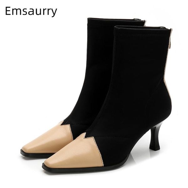 mixed color stretch fabric ankle boots women kitten heel little square toe back zip sock booties winter boots woman, Black
mixed color stretch fabric ankle boots women kitten heel little square toe back zip sock booties winter boots woman, Black