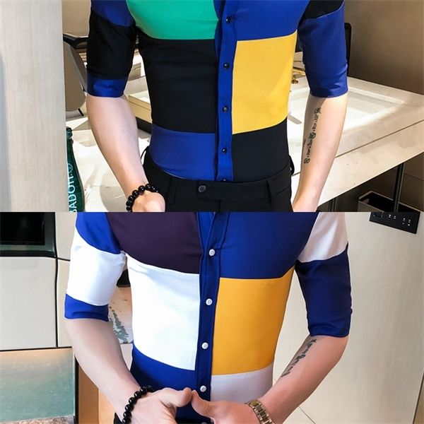 camisa spring masculina men short sleeve shirt patchwork color casual slim fit dress shirts streetwear social nightclub c1211, White;black
camisa spring masculina men short sleeve shirt patchwork color casual slim fit dress shirts streetwear social nightclub c1211, White;black