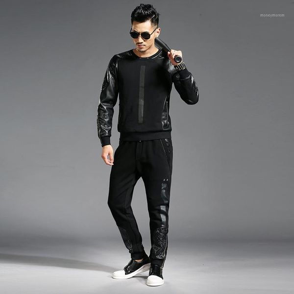 men's tracksuits autumn winter thick patchwork pu leather sportswear black track suit men two piece set fitness sweatshirt pants mens t, Gray
men's tracksuits autumn winter thick patchwork pu leather sportswear black track suit men two piece set fitness sweatshirt pants mens t, Gray