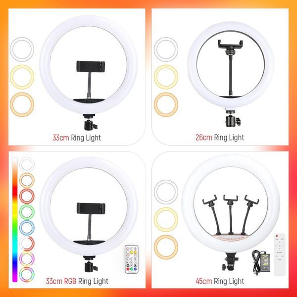 45cm led rgb ring light dimmable selfie lamp with phone clip holder for live broadcast pgraphic lighting 26/33cm ringlights
45cm led rgb ring light dimmable selfie lamp with phone clip holder for live broadcast pgraphic lighting 26/33cm ringlights