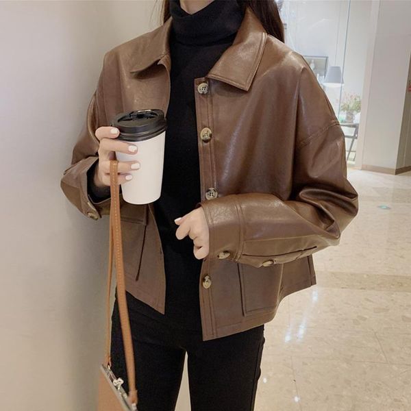 new autumn retro hong kong style popular personalized motorcycle pu leather clothing short-height short jacket women's fashion, Black;brown
new autumn retro hong kong style popular personalized motorcycle pu leather clothing short-height short jacket women's fashion, Black;brown