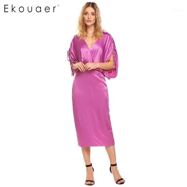 ekouaer elegant long satin dress women v-neck drawstring sleeve backless slit hem casual party dresses gown spring summer1, Black;gray
ekouaer elegant long satin dress women v-neck drawstring sleeve backless slit hem casual party dresses gown spring summer1, Black;gray