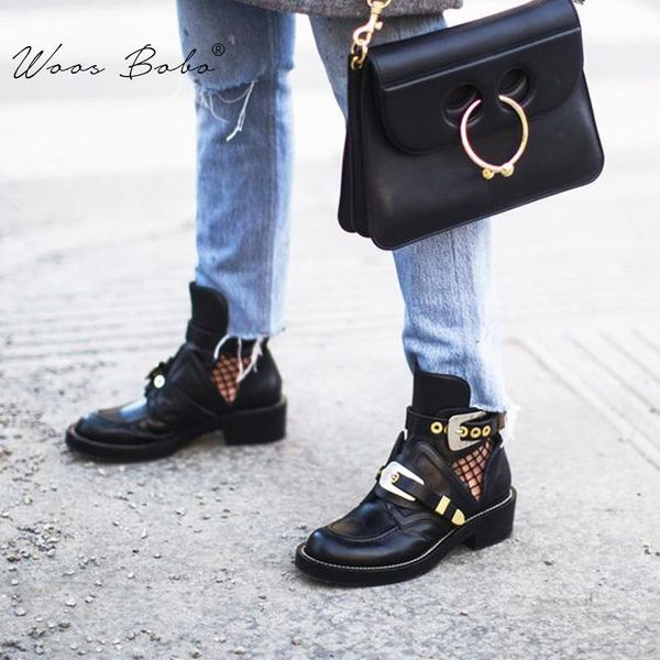 boots metal buckle motorcycle women fashion brand design ankle round toe hollow knight spring/autumn shoes, Black
boots metal buckle motorcycle women fashion brand design ankle round toe hollow knight spring/autumn shoes, Black