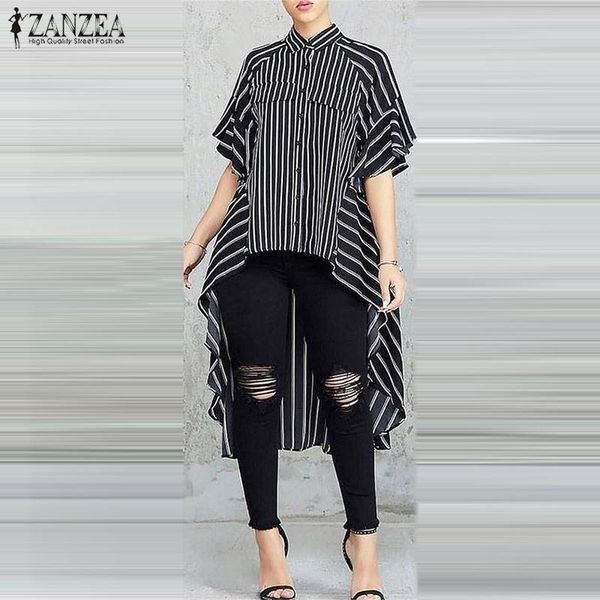 women's blouses & shirts summer striped asymmetrical zanzea fashion high low blouse women casual flare sleeve tunic female blusas chem, White
women's blouses & shirts summer striped asymmetrical zanzea fashion high low blouse women casual flare sleeve tunic female blusas chem, White