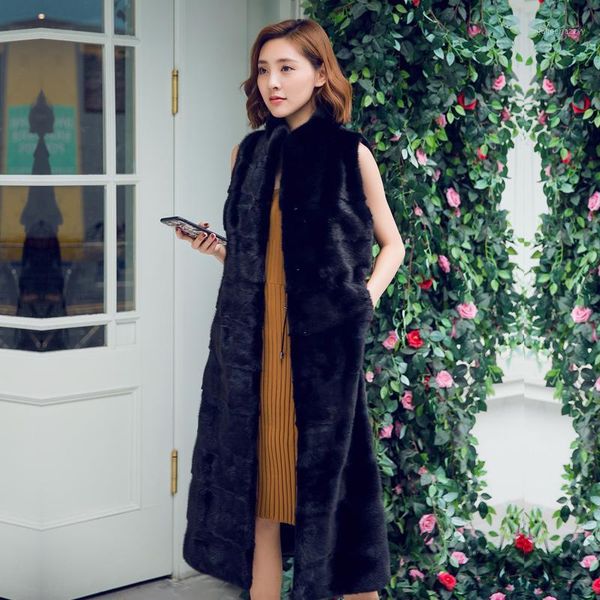 women's fur & faux arlene sain 202 imported whole mink stand collar female sleeveless vest and long coat korean slim coat1, Black
women's fur & faux arlene sain 202 imported whole mink stand collar female sleeveless vest and long coat korean slim coat1, Black