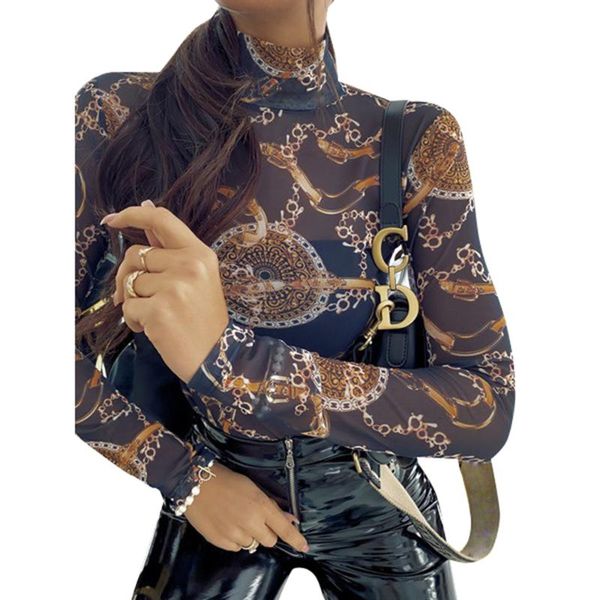 women's t-shirt vintage chain printed t shirts women mesh transparent long sleeve slim fit tee streetwear turtleneck d30, White
women's t-shirt vintage chain printed t shirts women mesh transparent long sleeve slim fit tee streetwear turtleneck d30, White