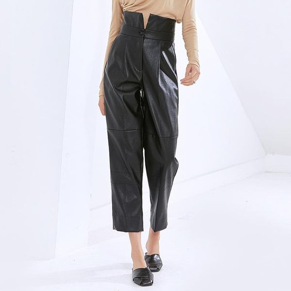women high waist leather pants spring autumn pencil harem pants women trousers high street, Black;white
women high waist leather pants spring autumn pencil harem pants women trousers high street, Black;white