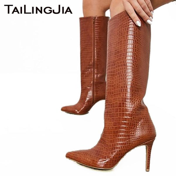 brown crocodile pattern pu women's high heel knee high boots 2020 new pointed toe stilettos long boot large size winter shoes, Black
brown crocodile pattern pu women's high heel knee high boots 2020 new pointed toe stilettos long boot large size winter shoes, Black