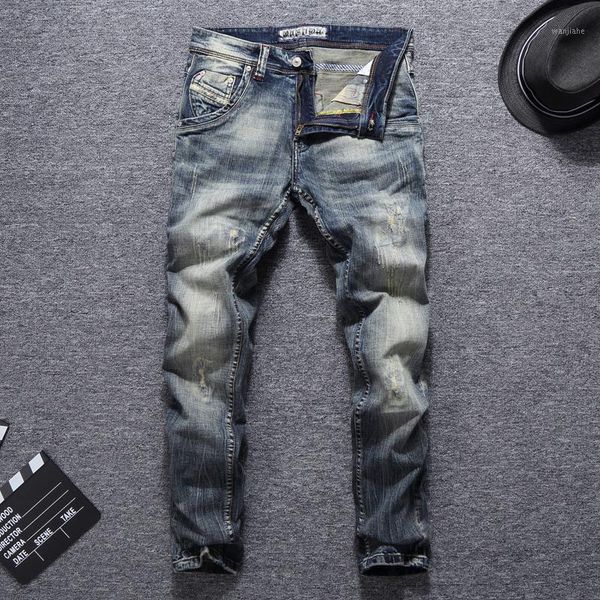 italian vintage fashion men jeans slim fit retro washed ripped jeans men denim pants streetwear hip hop homme1, Blue
italian vintage fashion men jeans slim fit retro washed ripped jeans men denim pants streetwear hip hop homme1, Blue