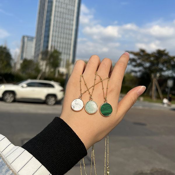 elegant gold edge round natural stone pendant necklace ins style jewelry for women gift, Silver
elegant gold edge round natural stone pendant necklace ins style jewelry for women gift, Silver