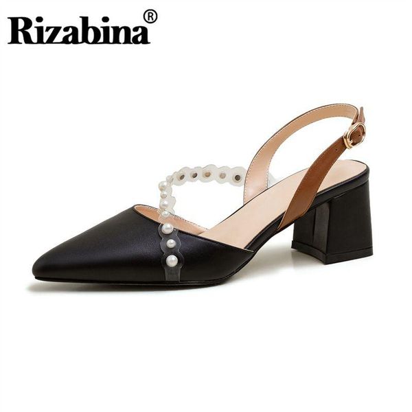 dress shoes rizabina summer women genuine leather sandals pointed toe thick heel buckle strap pearl elegant party footwear size 34-39, Black
dress shoes rizabina summer women genuine leather sandals pointed toe thick heel buckle strap pearl elegant party footwear size 34-39, Black