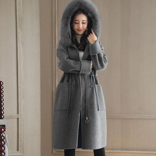women's wool & blends 2021 fashion hooded solid women long woolen coats slim zippers female clothing pockets fur collar blue cashmere c, Black
women's wool & blends 2021 fashion hooded solid women long woolen coats slim zippers female clothing pockets fur collar blue cashmere c, Black