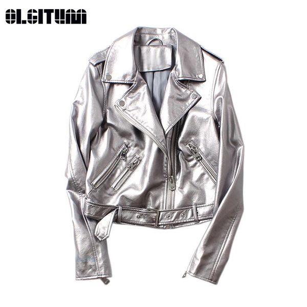 women's jackets olgitum 2021 autumn style silver female pu washed motorcycle leather belt jacket white gold color zipper jk724, Black;brown
women's jackets olgitum 2021 autumn style silver female pu washed motorcycle leather belt jacket white gold color zipper jk724, Black;brown