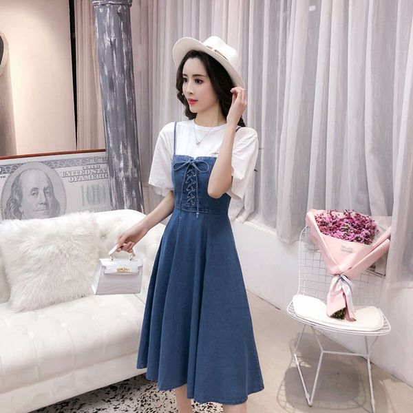 fall 2019 new korean sleeveless denim women's suspender skirt, Black;gray