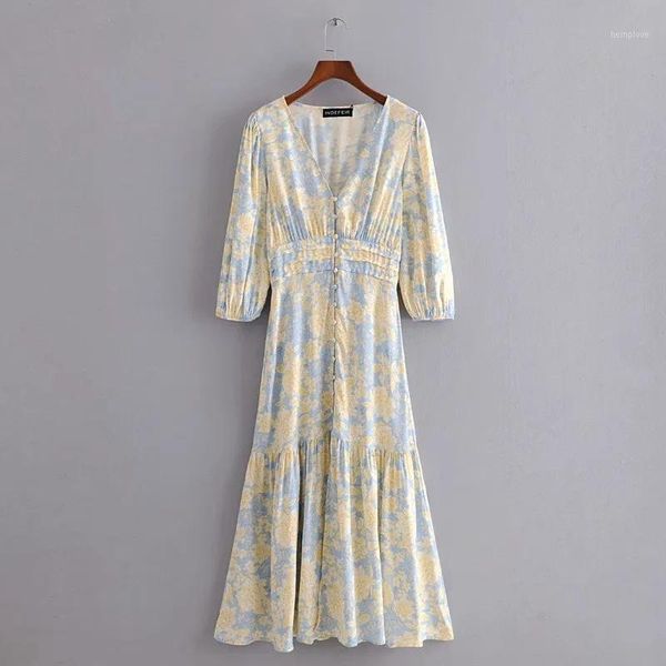 fashion women yellow floral midi dress summer 2020 short sleeve buttons ladies elegant v neck vintage dress vestidos1, White;black
fashion women yellow floral midi dress summer 2020 short sleeve buttons ladies elegant v neck vintage dress vestidos1, White;black