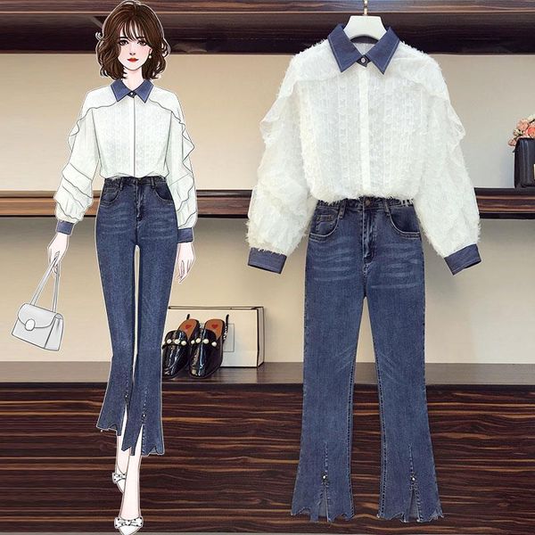 women's tracksuits high-end plus size autumn pure color lace shirt + pencil denim pants suit -3xl female 2-pieces sets, Gray
women's tracksuits high-end plus size autumn pure color lace shirt + pencil denim pants suit -3xl female 2-pieces sets, Gray