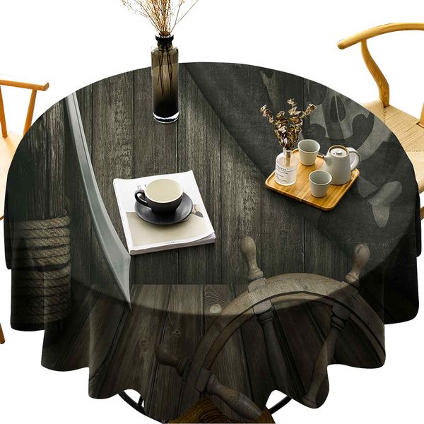 round tablecloth cotton linen dust-proof table cover steering wheel with old jolly roger flag and saber in pirates ship control room art
round tablecloth cotton linen dust-proof table cover steering wheel with old jolly roger flag and saber in pirates ship control room art